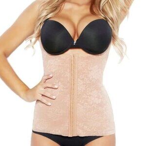 Rhonda Shear "Embrace" Lace Mesh Torso Control Shaper Honey Tan XL